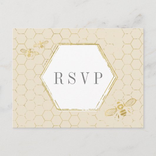 Honey Bee Cream Gold Pattern Custom RSVP Card Uitnodiging Briefkaart (Voorkant)