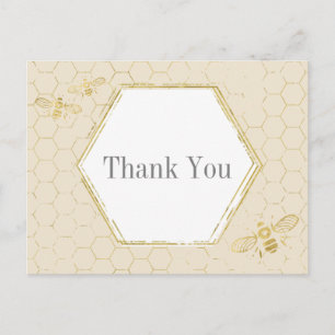 Honey Bee Cream Gold Pattern Hartelijk dank Briefkaart