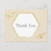 Honey Bee Cream Gold Pattern Hartelijk dank Briefkaart (Voorkant)