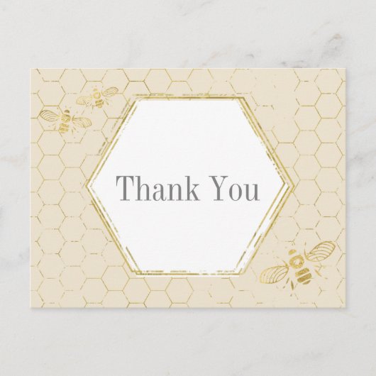 Honey Bee Cream Gold Pattern Hartelijk dank Briefkaart (Voorkant)