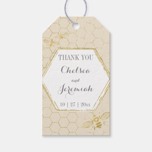 Honey Bee Cream Gold Pattern Hartelijk dank Cadeaulabel (Voorkant)