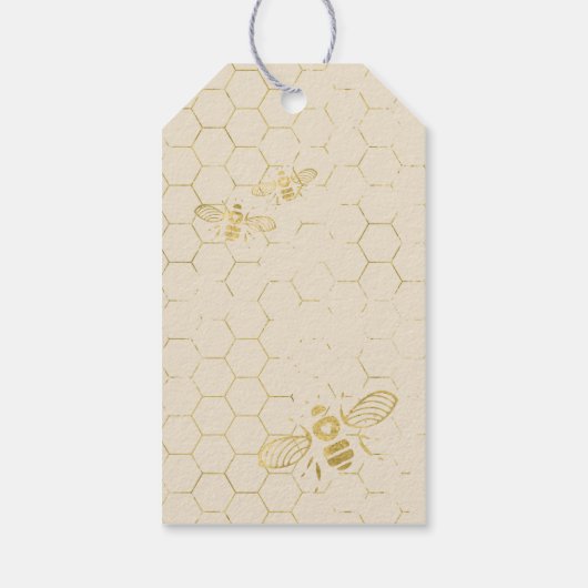 Honey Bee Cream Gold Pattern Hartelijk dank Cadeaulabel (Achterkant)