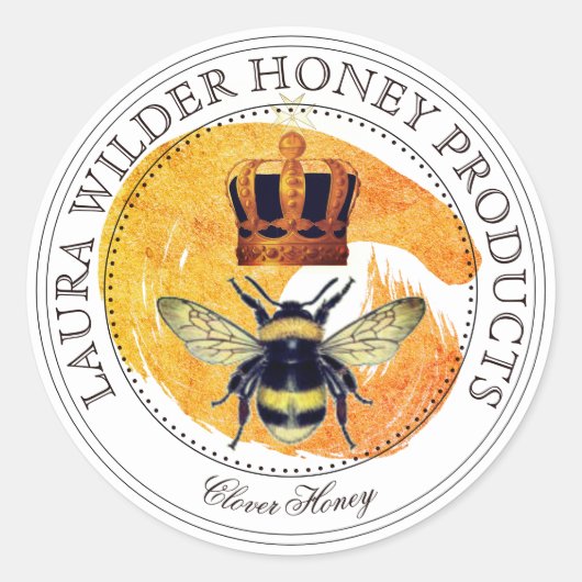 Honey Bee Crown Honing Producten Gouden Brushstrok Ronde Sticker (Voorkant)