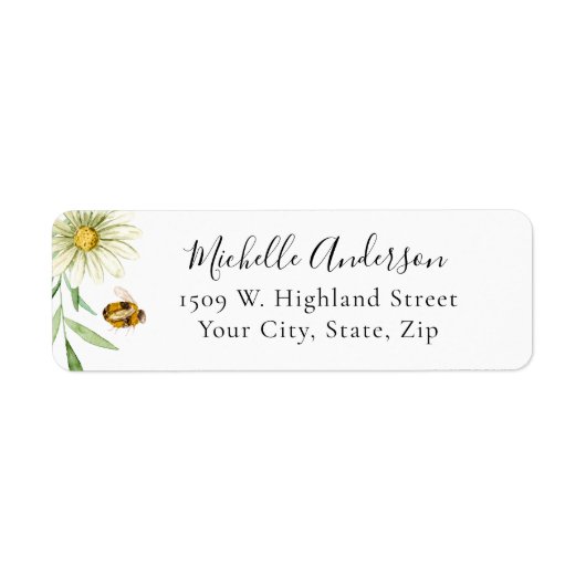 Honey Bee Daisy Bruiloft Return Address Label (Voorkant)
