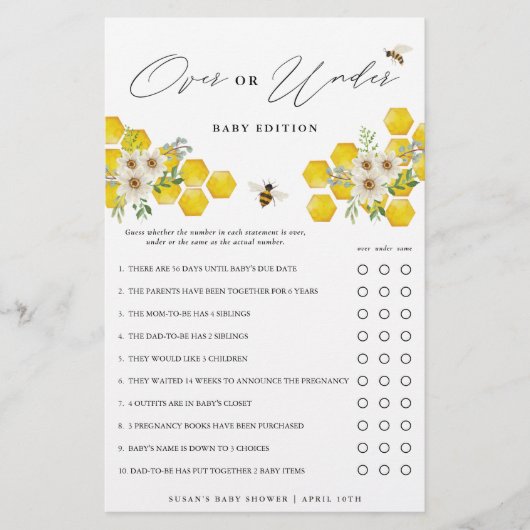 Honey Bee & Daisy Over Onder Baby Paper Game Kaart (Voorkant)