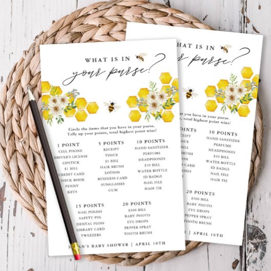 Honey Bee & Daisy Wat zit er in je tas spel Kaart