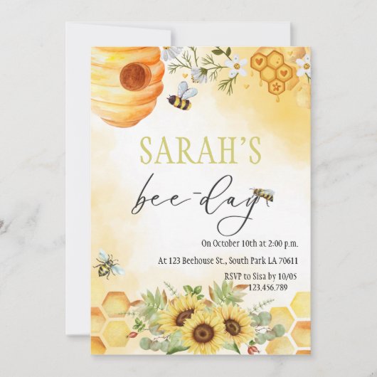 Honey Bee-Day Thema Verjaardagsfeestuitnodiging Kaart (Voorkant)