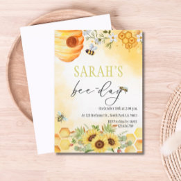 Honey Bee-Day Thema Verjaardagsfeestuitnodiging Kaart