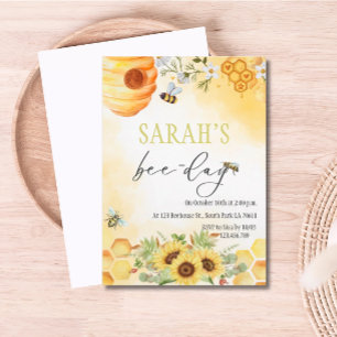 Honey Bee-Day Thema Verjaardagsfeestuitnodiging Kaart