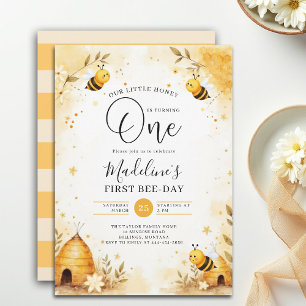 Honey Bee-Day Waterverf Bloemige Cute 1e Verjaarda Kaart
