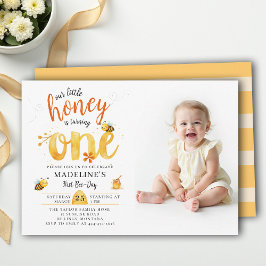 Honey Bee-Day Whimsical Cute Photo 1st Birthday Kaart
