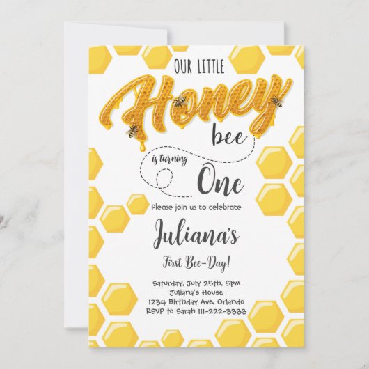 Honey Bee Eerste Bijendag Verjaardag Uitnodiging (Voorkant)
