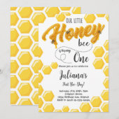 Honey Bee Eerste Bijendag Verjaardag Uitnodiging (Voorkant / Achterkant)