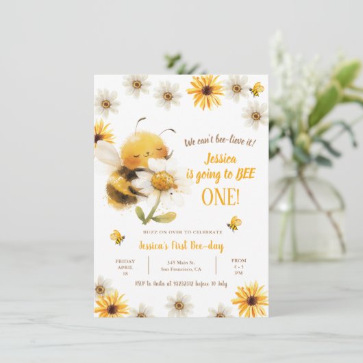 Honey Bee Eerste Verjaardag - Daisy Bee Verjaardag Kaart (Staand voorkant)