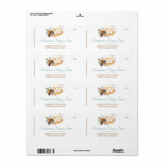 Honey Bee en Comb Label (Full Sheet)