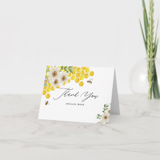 Honey Bee en Daisies Gepersonaliseerd Gevouwen Bedankkaart (Voorkant)