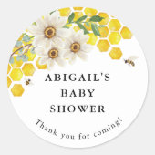 Honey Bee en Daisies gepersonaliseerde gunst Ronde Sticker (Voorkant)