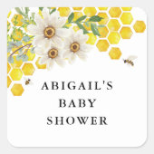 Honey Bee en Daisies gepersonaliseerde gunst Vierkante Sticker (Voorkant)