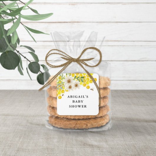Honey Bee en Daisies gepersonaliseerde gunst Vierkante Sticker