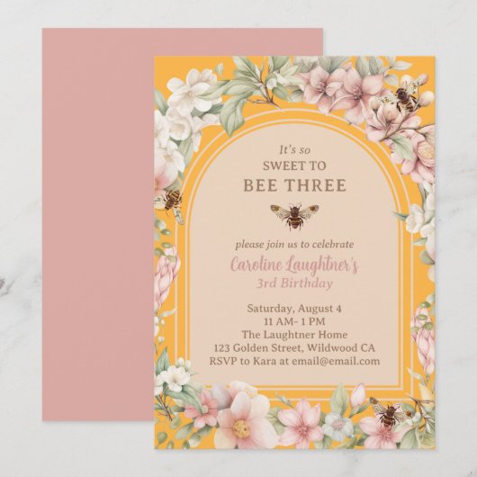 Honey Bee Enchanted Garden Derde Verjaardag Kaart (Voorkant / Achterkant)