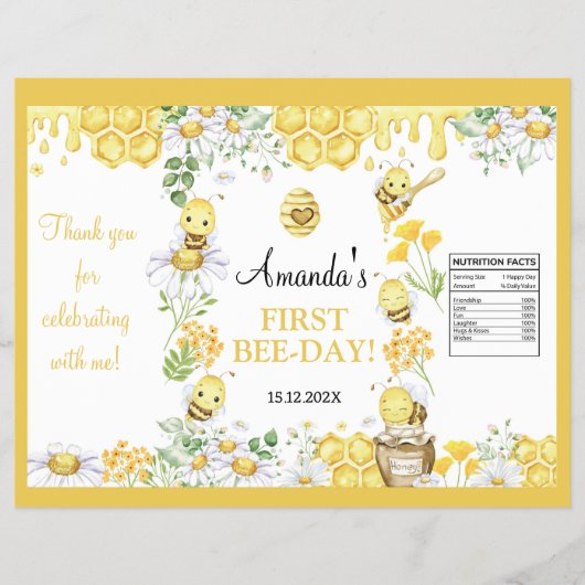 Honey Bee First Bee Day Birthday Chip Bag Wrapper Flyer (Voorkant)