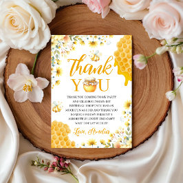 Honey Bee First Birthday Thank You Card Kaart