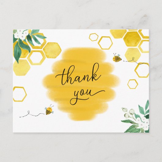 Honey Bee Floral Baby shower Bedankt Briefkaart (Voorkant)