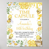 Honey Bee Floral Birthday Party Time Capsule Sign Poster (Voorkant)
