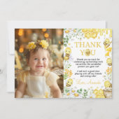 Honey Bee Floral First Bee Day Birthday Photo Bedankkaart (Voorkant)