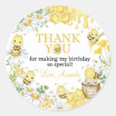 Honey Bee Floral First Bee Day Birthday Ronde Sticker (Voorkant)