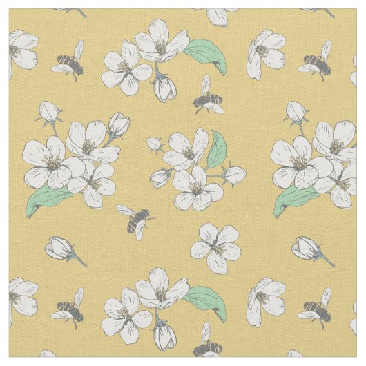 Honey Bee Floral Gold Stof (Close Up)
