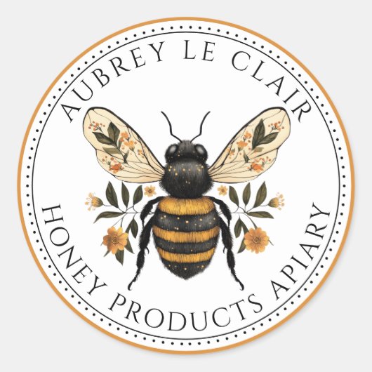Honey Bee Floral Honey Apiary Ronde Sticker (Voorkant)