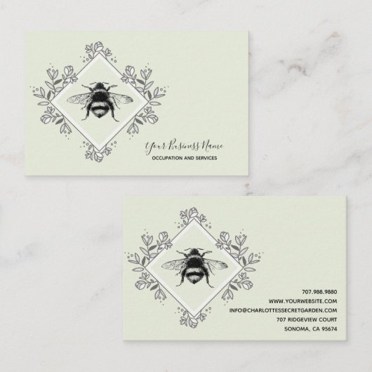 Honey Bee Floral Logo Visitekaartje (Voorkant / Achterkant)