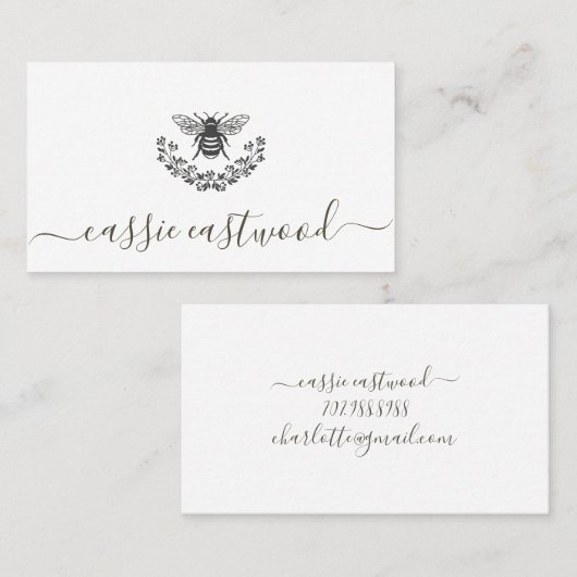Honey Bee Floral Scrip Signature Calling Card Contactkaartje (Voorkant / Achterkant)