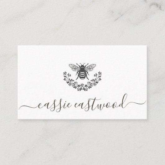 Honey Bee Floral Scrip Signature Calling Card Contactkaartje (Voorkant)