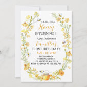 Honey Bee Floral Verjaardag Uitnodiging Bumble Bee (Voorkant)