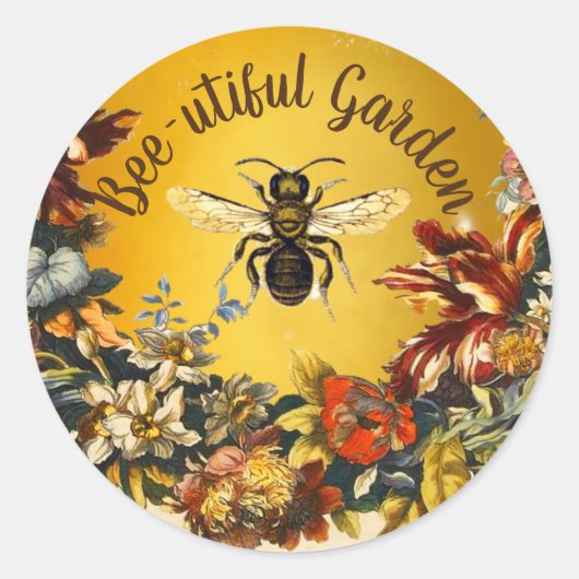 HONEY BEE FLOWER GARDEN, BEEKEEPING APIARY RONDE STICKER (Voorkant)