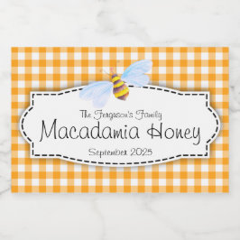 Honey bee gingham gecontroleerd voedseletiket voedselcontainer etiket