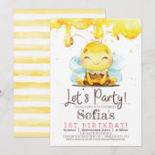 Honey Bee Girl verjaardagsfeestje uitnodiging (Voorkant / Achterkant)