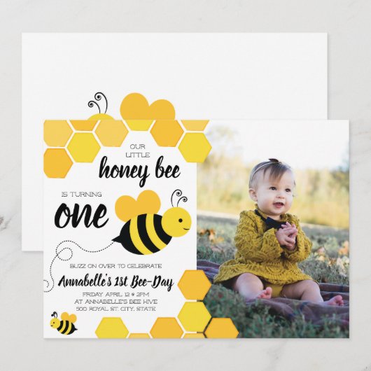 Honey Bee Girls eerste verjaardag foto Kaart (Voorkant / Achterkant)