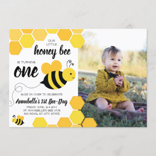 Honey Bee Girls First Birthday Foto Kaart