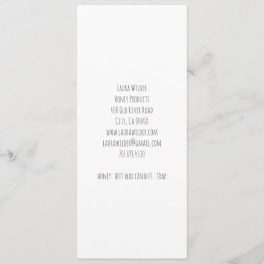 Honey Bee Gold Crown Logo Productprijslijst Menu (Achterkant)