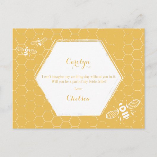 Honey Bee Golden Yellow Custom Bridesmaid Voorstel Uitnodiging Briefkaart (Achterkant)