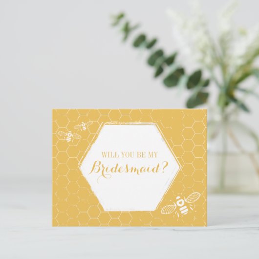 Honey Bee Golden Yellow Custom Bridesmaid Voorstel Uitnodiging Briefkaart (Staand voorkant)