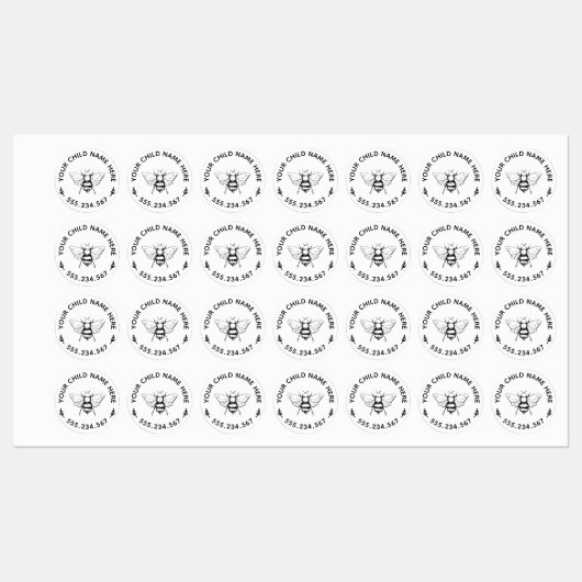  Honey Bee Graphic Custom Wasserij Kind Labels (Vel)