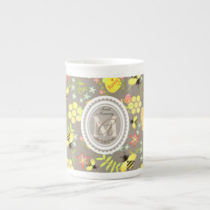 Honey Bee Grey Porselein Kop