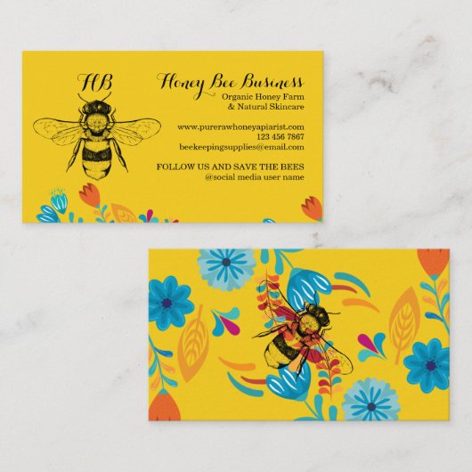 Honey Bee Hand getrokken Bloem geel Visitekaartje (Voorkant / Achterkant)