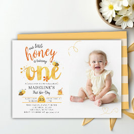 Honey Bee Heart Whimsical Cute Photo 1st Birthday Kaart
