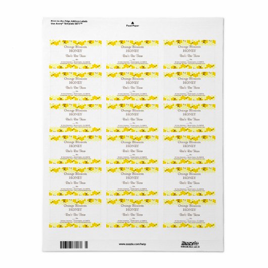 Honey Bee Honeycomb 1.25" x 2.375" Editable Label (Full Sheet)