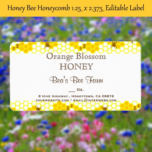 Honey Bee Honeycomb 1.25" x 2.375" Editable Label